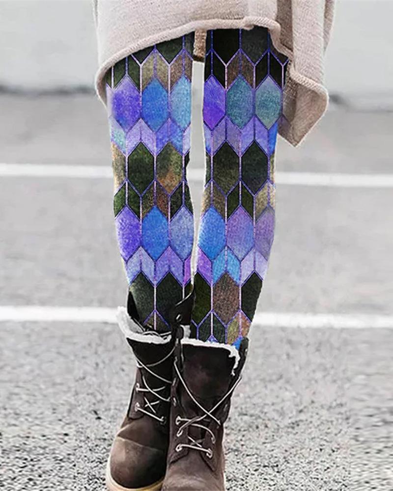 

Abstract Print Skinny Leggings, Blue