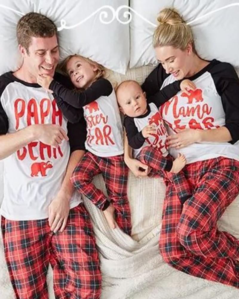 

Letter Print Long Sleeve Top & Plaid Pants Set For Dad, Red