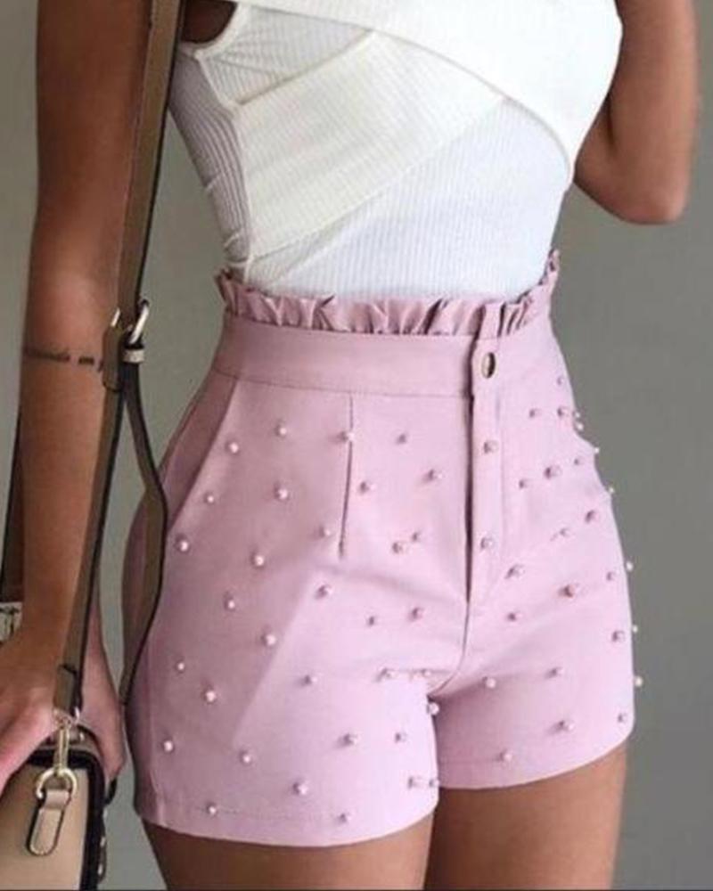 

Studded Slim Fit Shorts, Pink