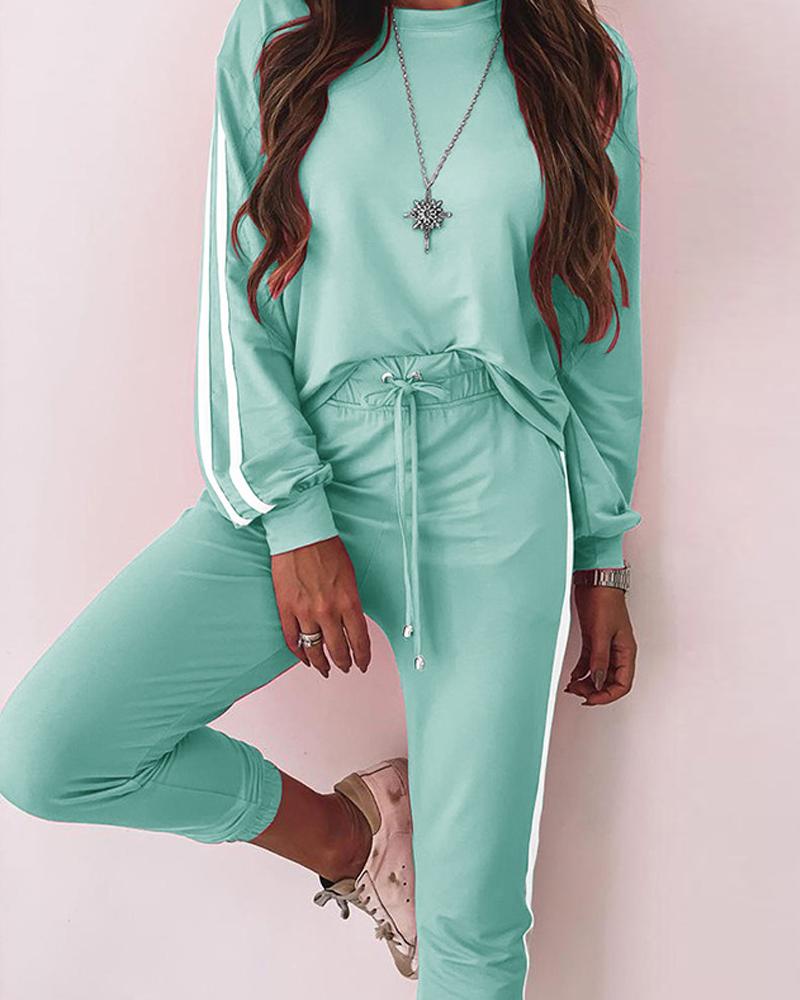 

Striped Long Sleeve Loose Suit Sets, Blue