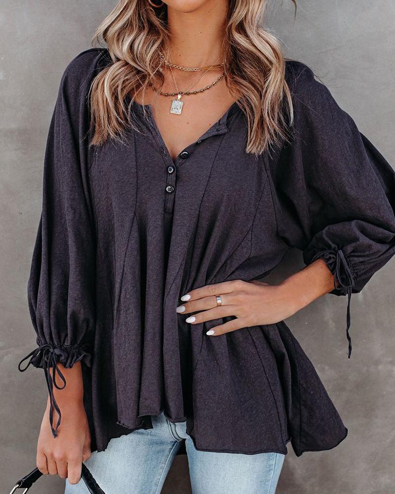 

Drawstring Button Front Irregular Women Top, Black