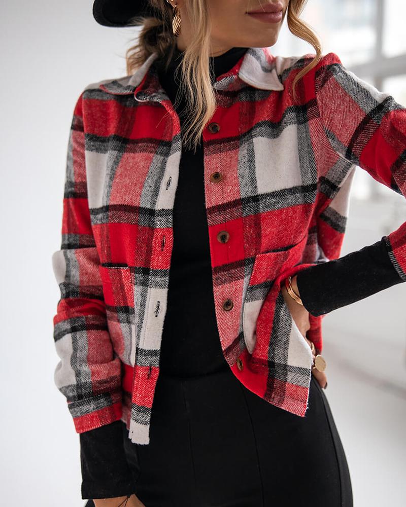 

Plaid Button Design Long Sleeve Shirt, Red