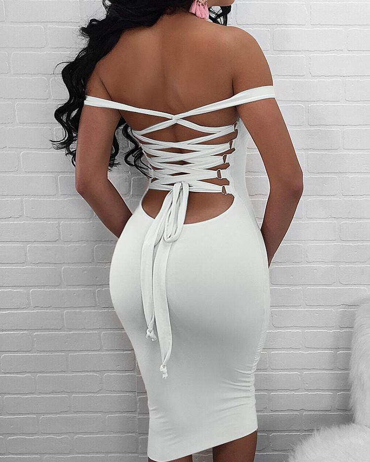 

Sexy Bandage Strappy Back Bodycon Dress, White