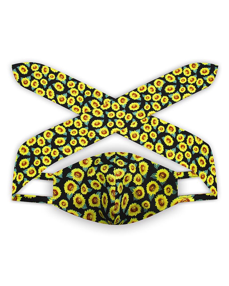 

Sunflower Print Hairband Breathable Face Mask, Yellow