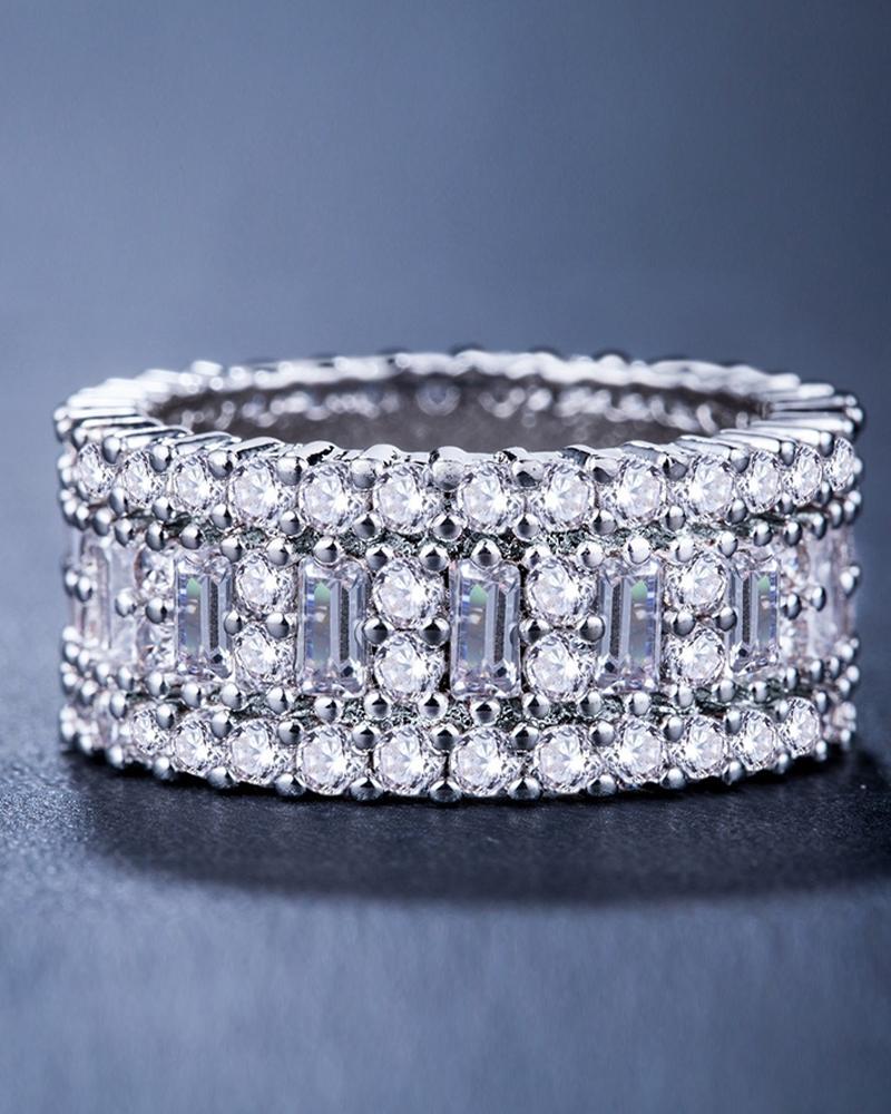 

Rhinestone Studded Cutout Ring, Silver