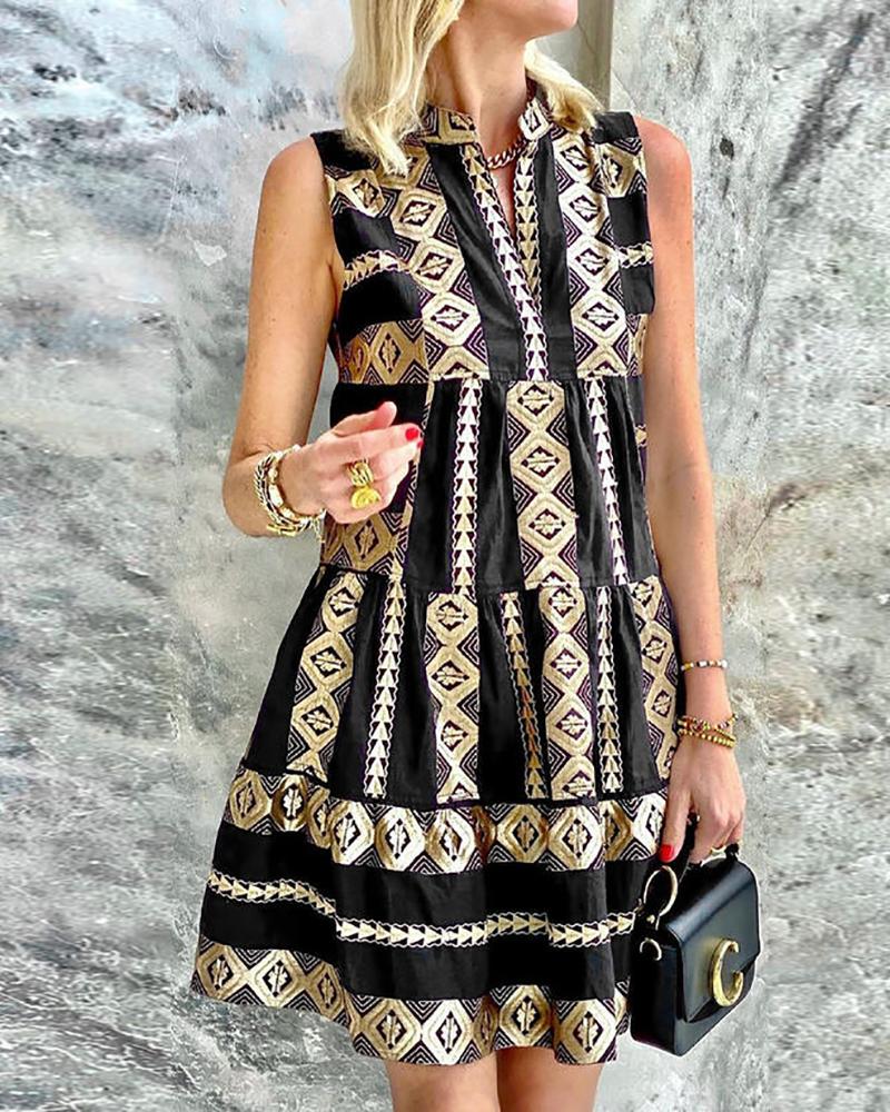 

Graphic Print Colorblock Sleeveless Dress, Black