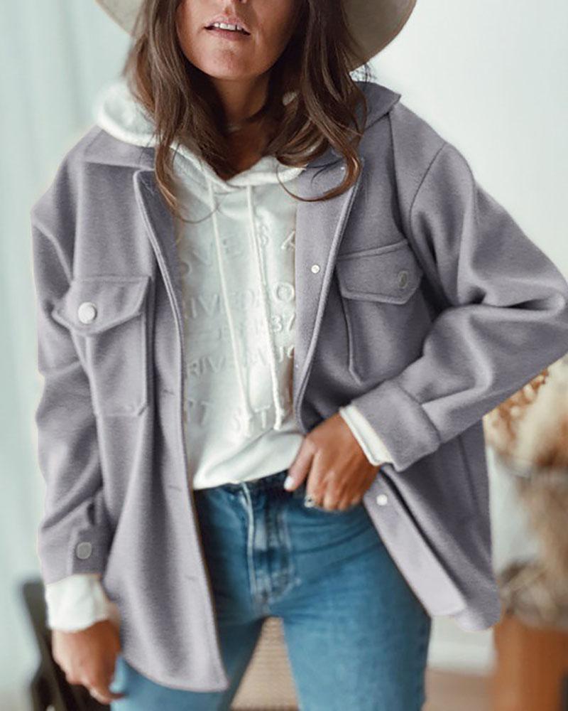 

Buttoned Pocket Design Long Sleeve Casual Coat, Gray