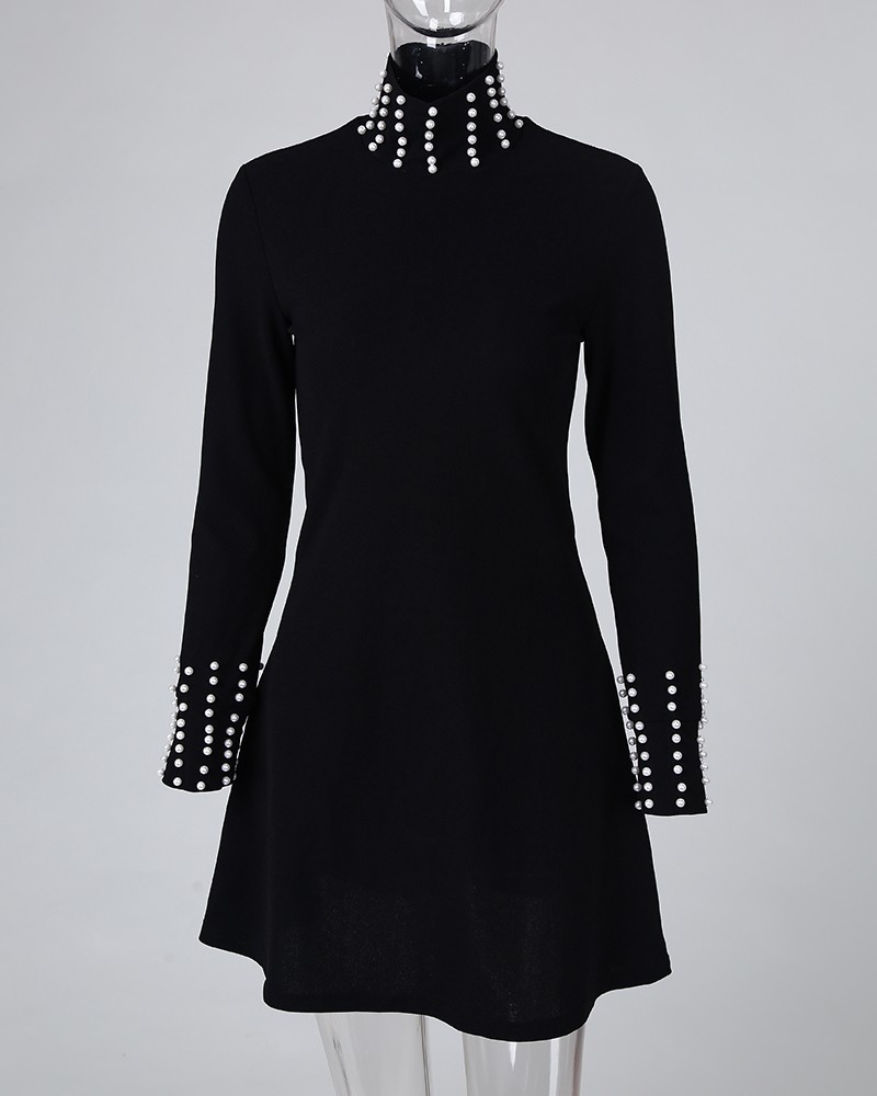 high neck long sleeve cocktail dress
