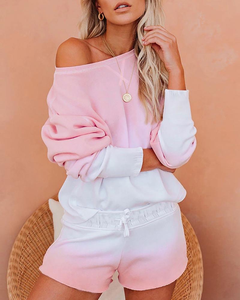 

Tie Dye Print Top & Drawstring Shorts Set, Pink