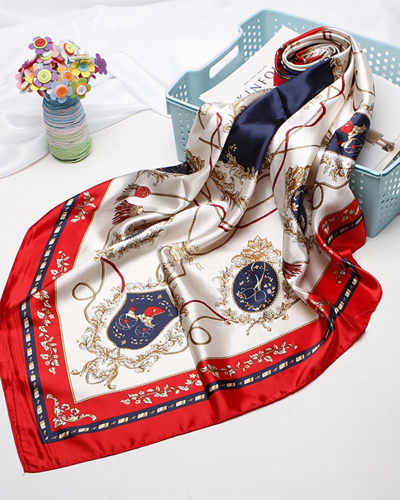 

Tassel Mirror Print Square Silk Scarf, Red