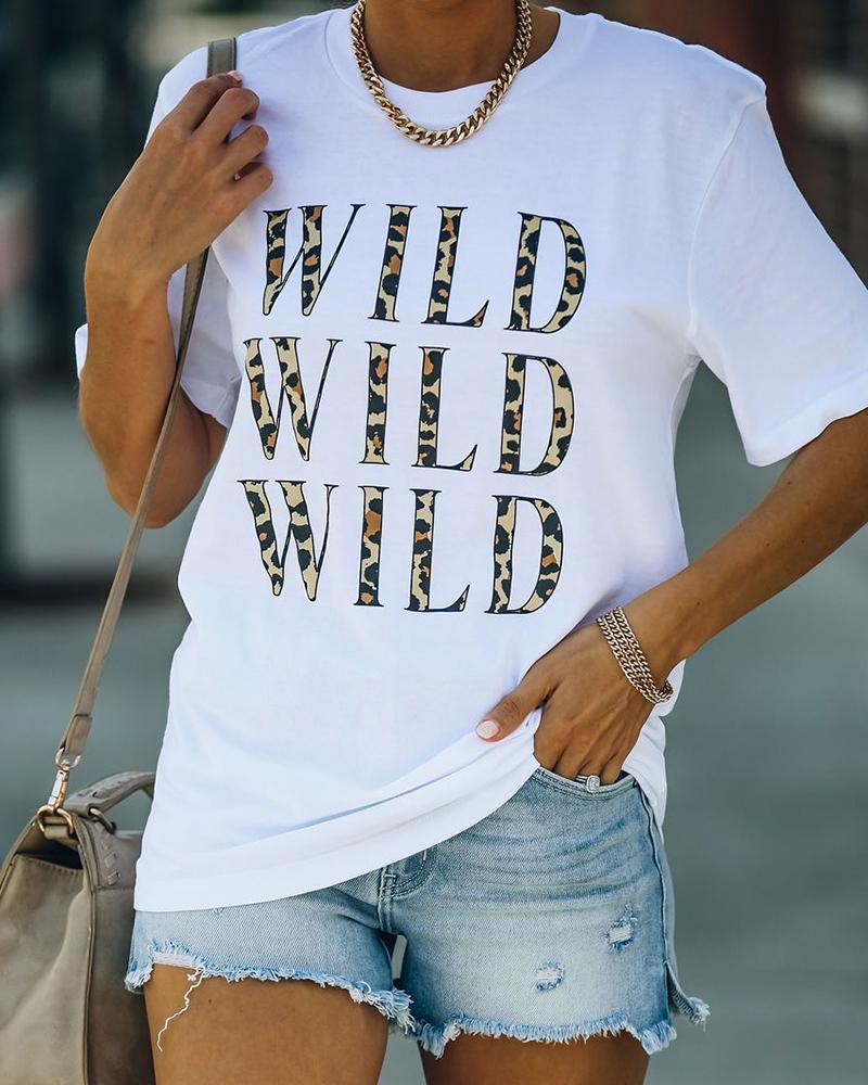 

Letter Print Short Sleeve Casual T-shirt, White