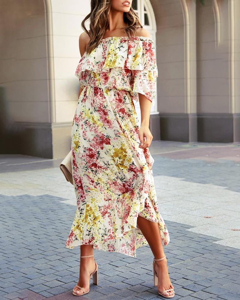off shoulder frill dress