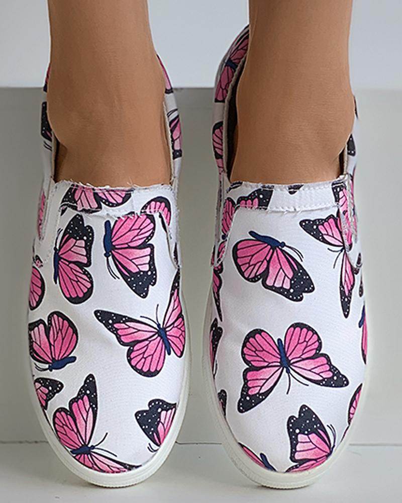 

Butterfly Print Casual Shoes, Hot pink