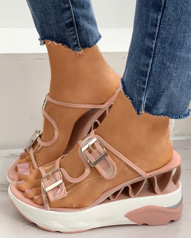 

Clear Perspex Colorblock Buckled Wedge Platform Heel, Pink