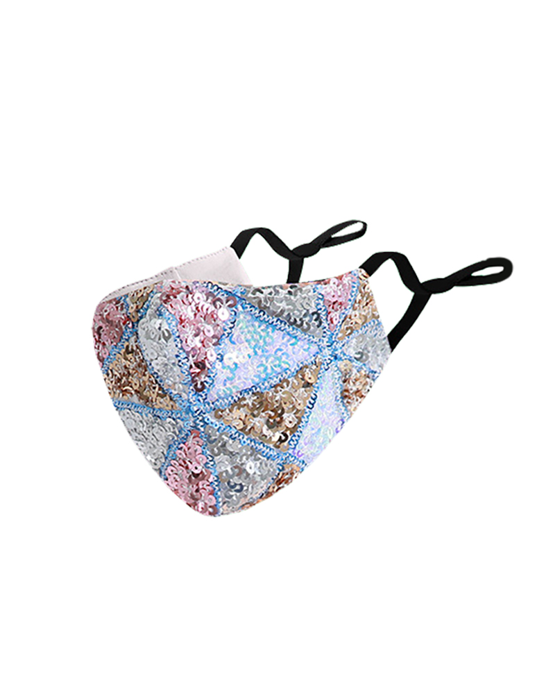

Colorblock Sequins Breathable Face Mask, Light blue