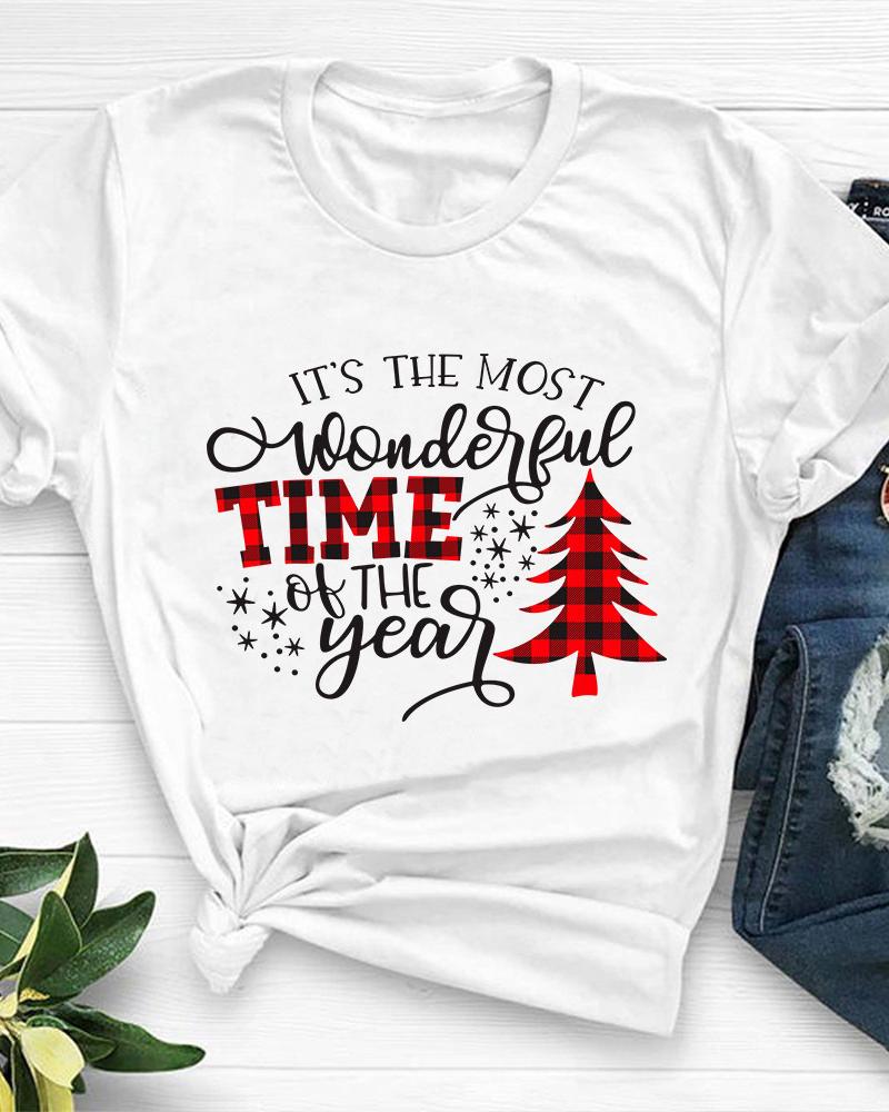 

Christmas Letter Tree Print Short Sleeve T-shirt, White