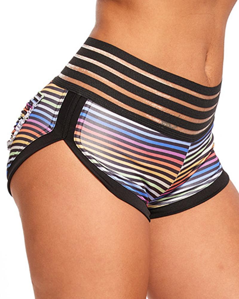 

Rainbow Striped Slit Skinny Yoga Shorts, Multicolor