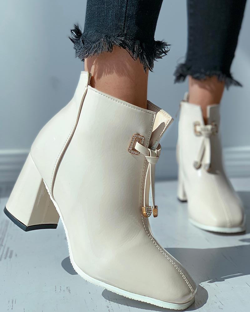 

Zipper Design Tied Detail Chunky Boots, Beige