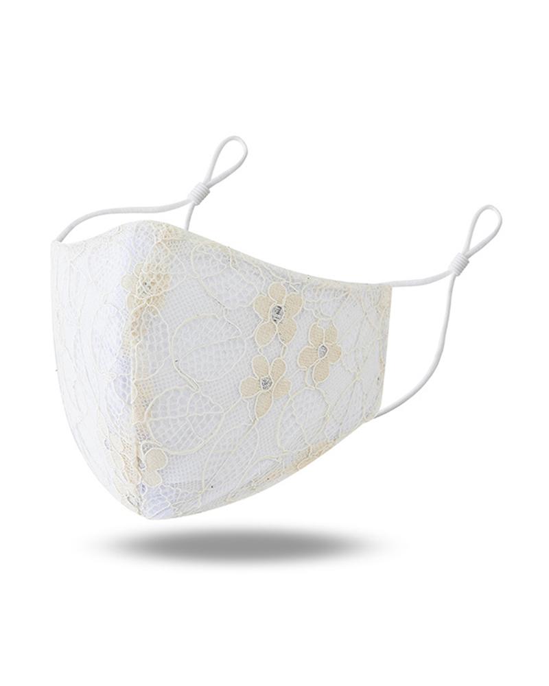 

Floral Embroidery Lace Breathable Face Mask, Beige