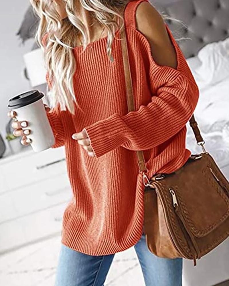 

Plain Cutout Long Sleeve Sweater, Orange