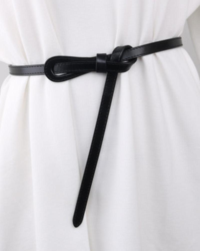 

Solid Knotted Belt Skinny Waist Belt, Black