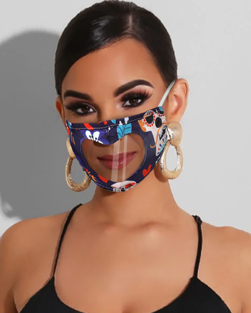 

Halloween Themed Happy Ghost Print Visible Face Mask, Style3