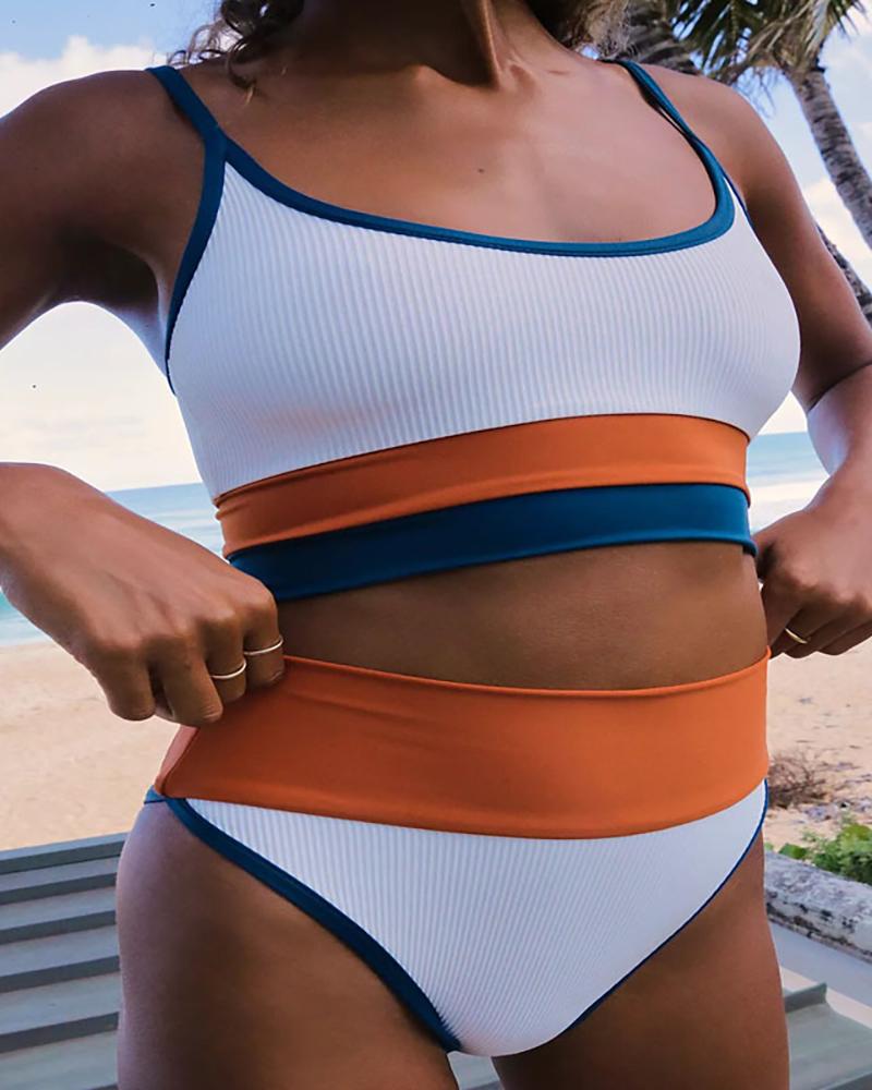 

Colorblock High Waist Tankini Set, Orange