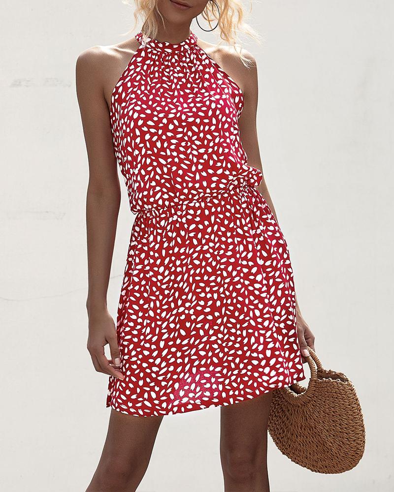 

Heart Print Halter Mini Dress, Red