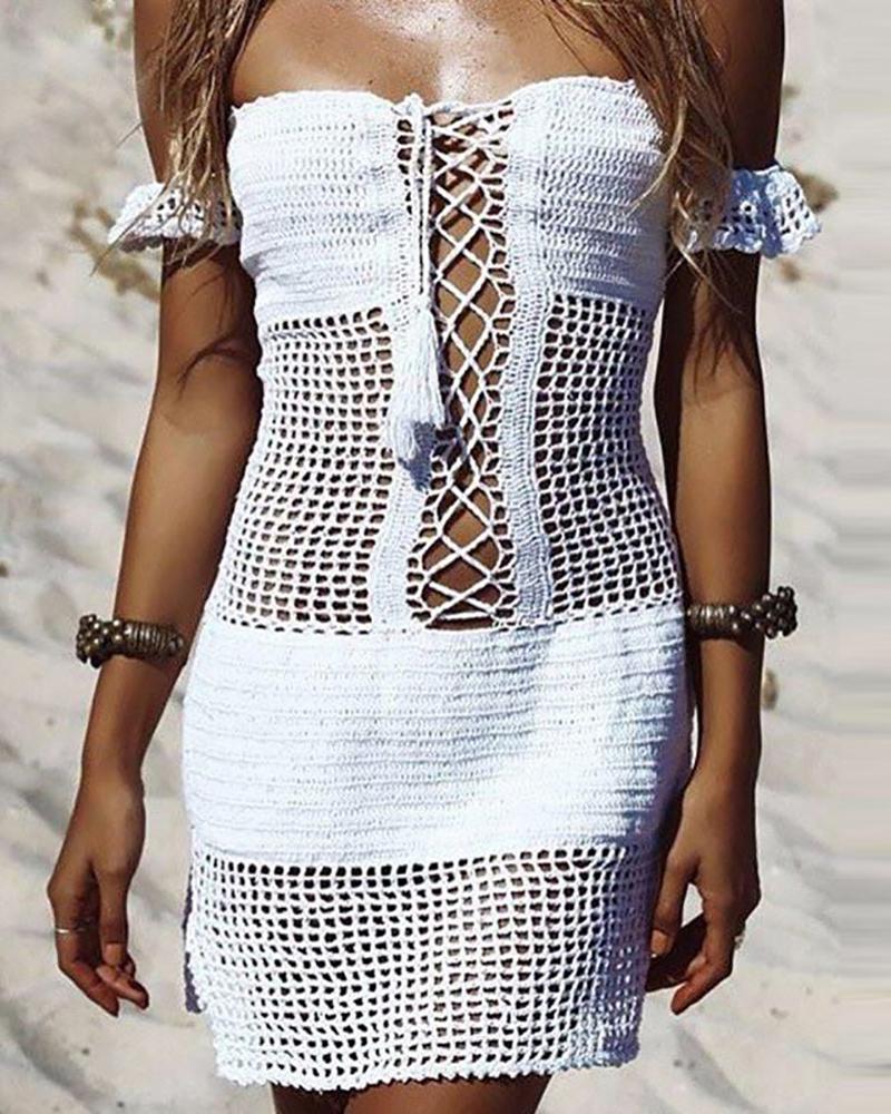 

Off Shoulder Hollow Out Cover Up Dress, White