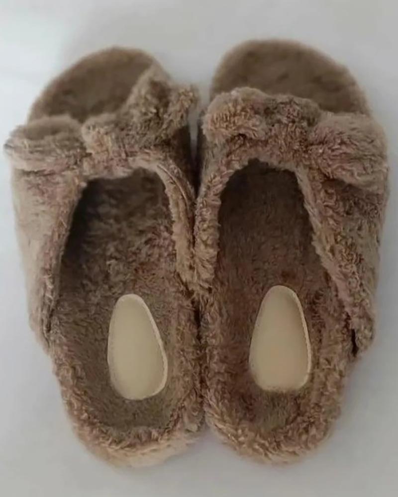 

Bowknot Design Fluffy Slippers, Khaki