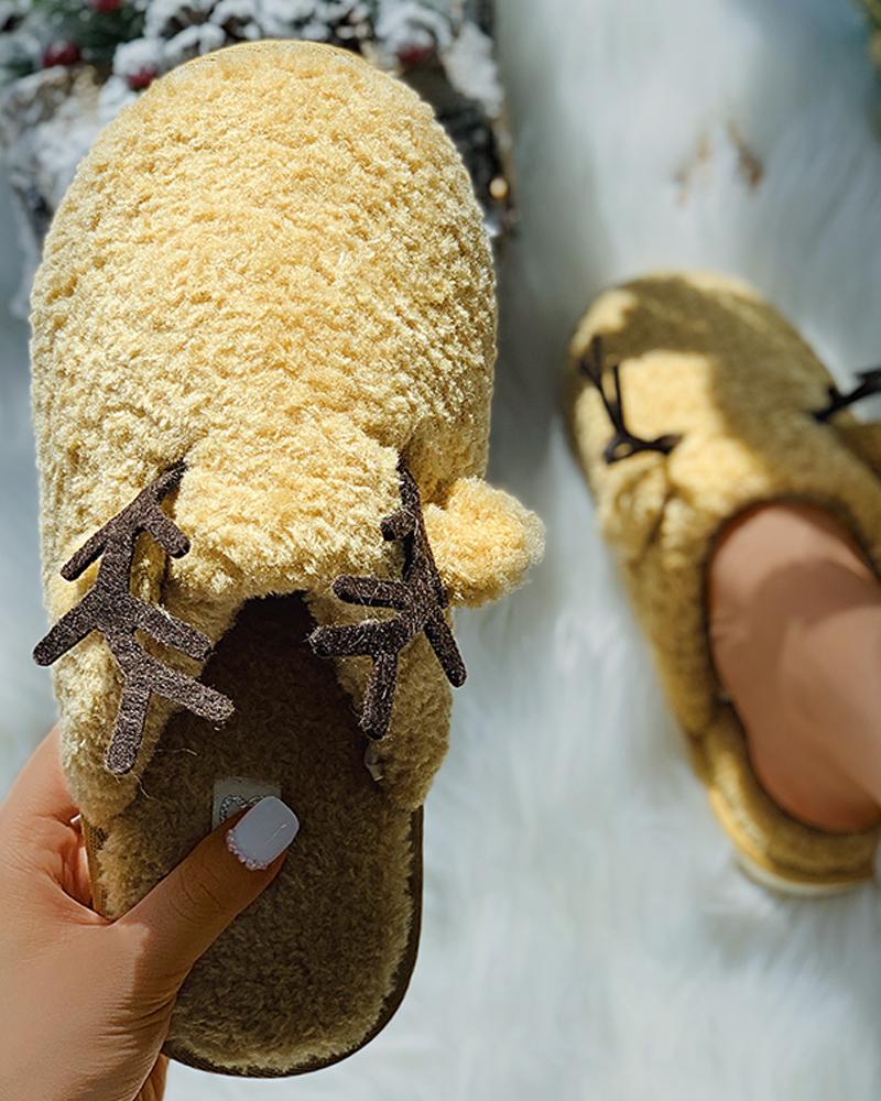 

Moose Pattern Fluffy Slippers, Yellow