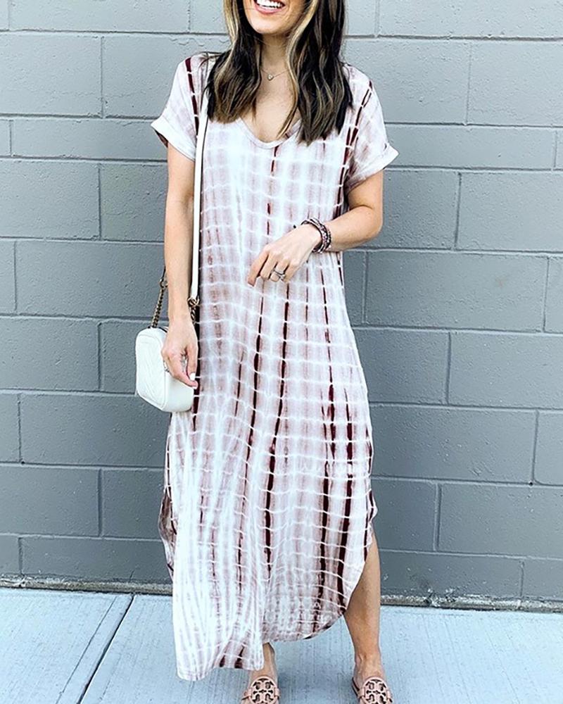 

Short Sleeve Gird Irregular Dress, Apricot