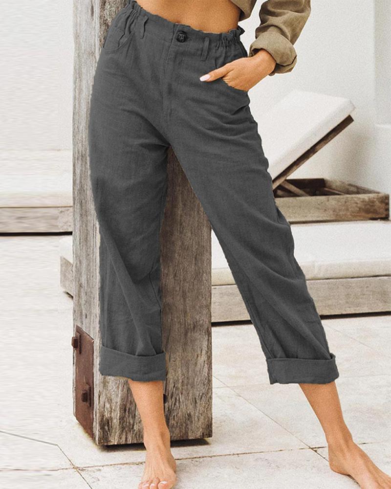 

Solid High Waist Pants, Dark grey