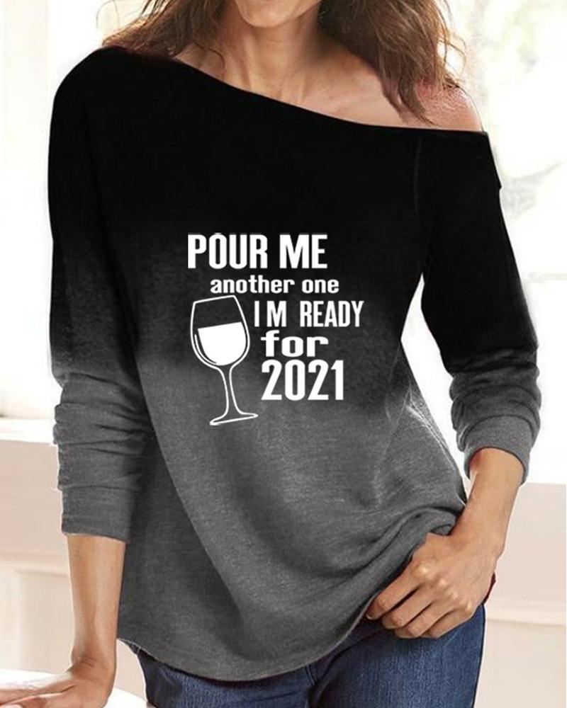 

Gradient Letter And Wine Glasses Long Sleeve Sweatshirt, Black