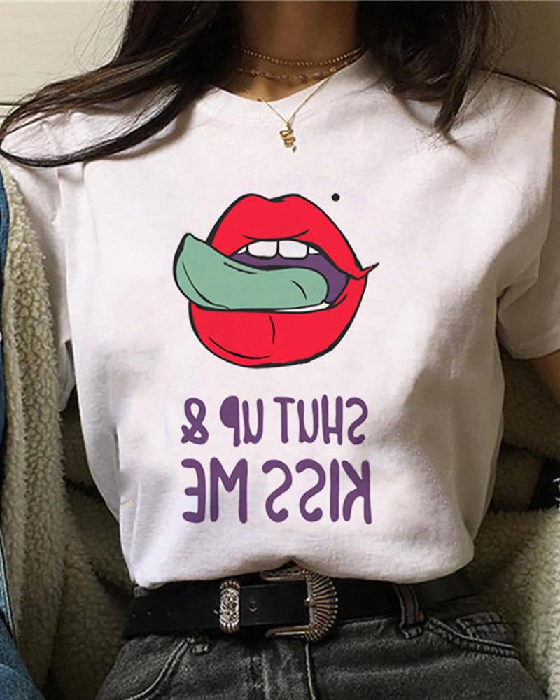 

Lip Print Casual T-shirt, Style2