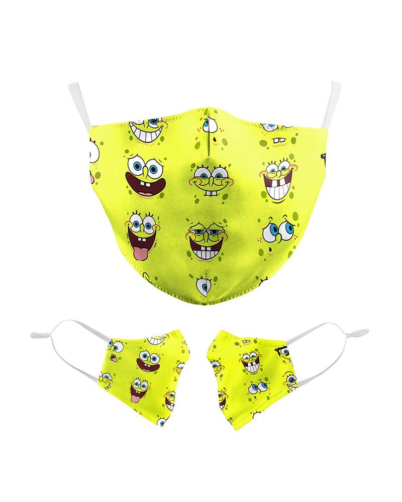 

Cartoon Print Colorblock Breathable Face Mask, Yellow