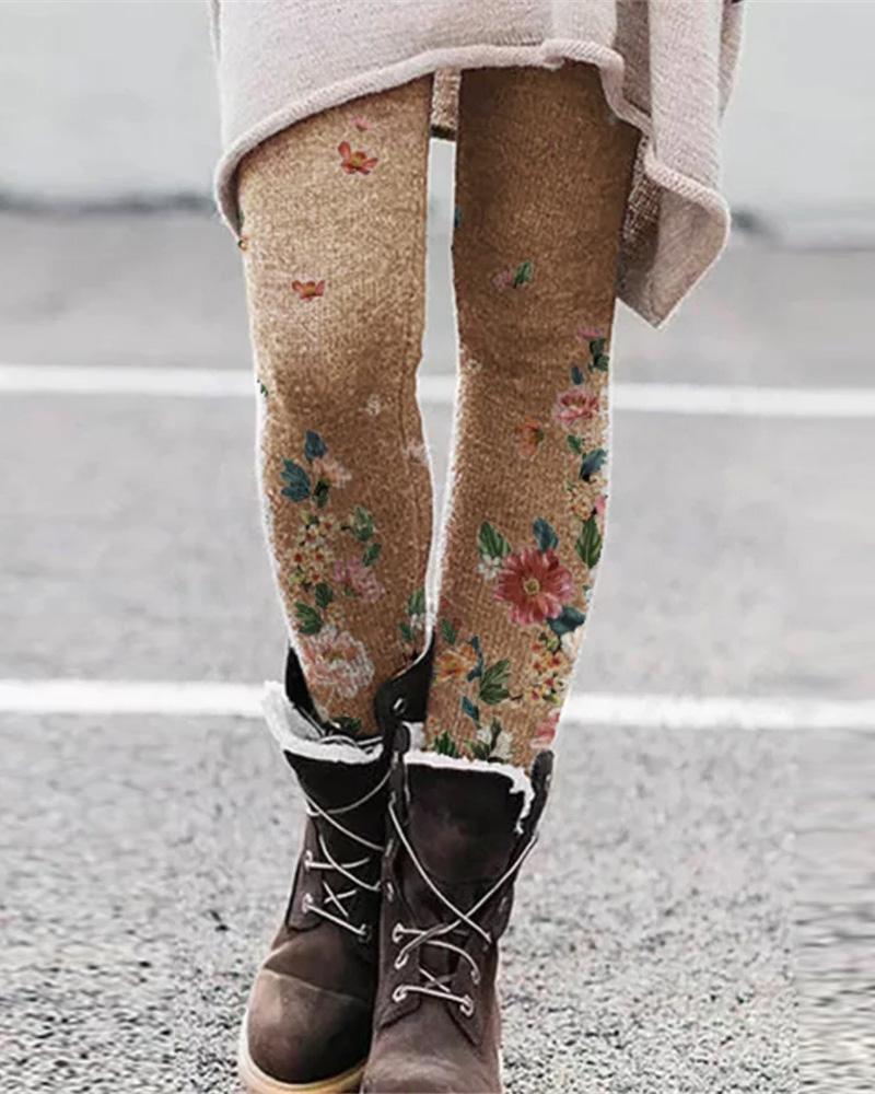

Floral Print Skinny Leggings, Khaki