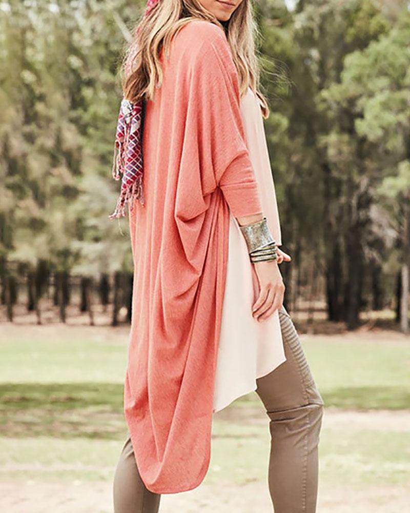 

Ruched Knitted Irregular Casual Cardigan, Pink