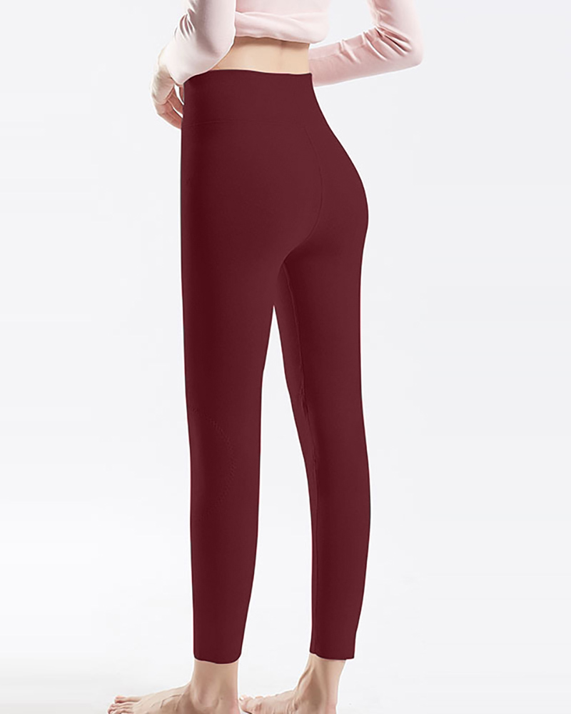 

Plain High Waist Lined Skinny Leggings, Wine red