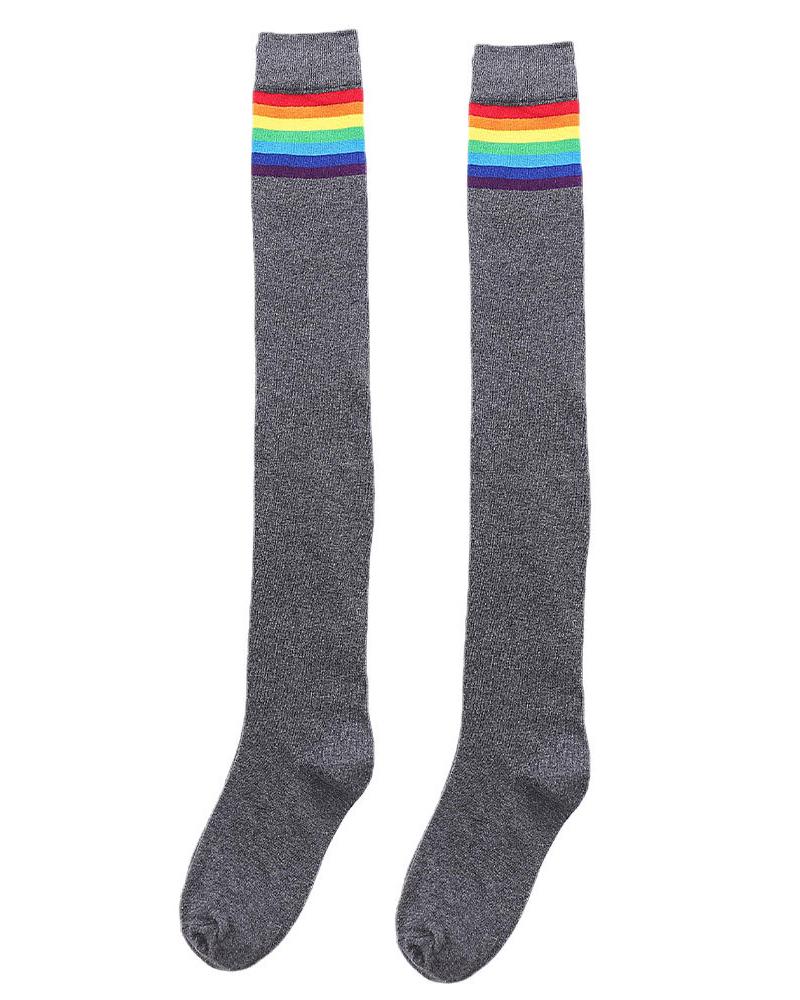 

Striped Colorblock Over The Knee Socks, Gray