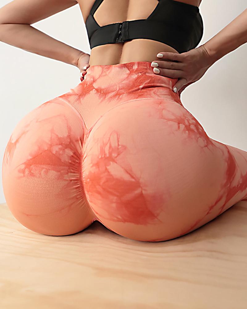 

Tie Dye Print High Waist Skinny Pants, Pink