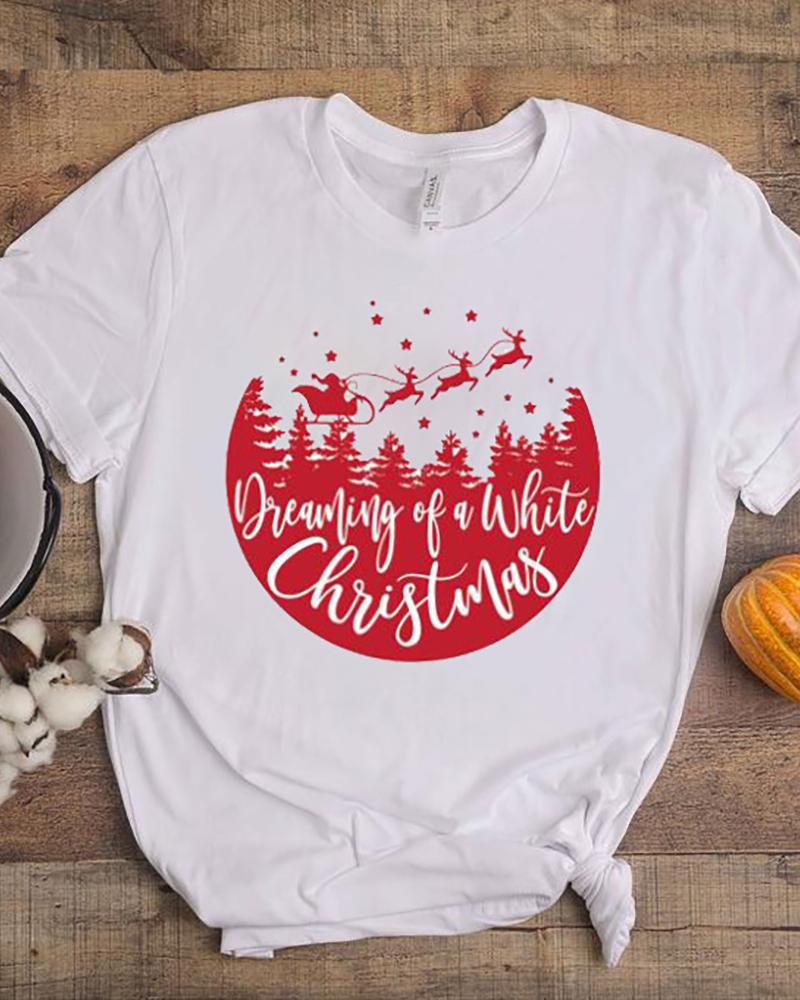 

Christmas Letter Print Short Sleeve T-shirt, White
