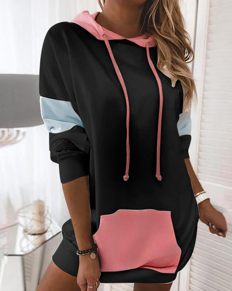 

Colorblock Long Sleeve Hoodies Sweatshirt, Black