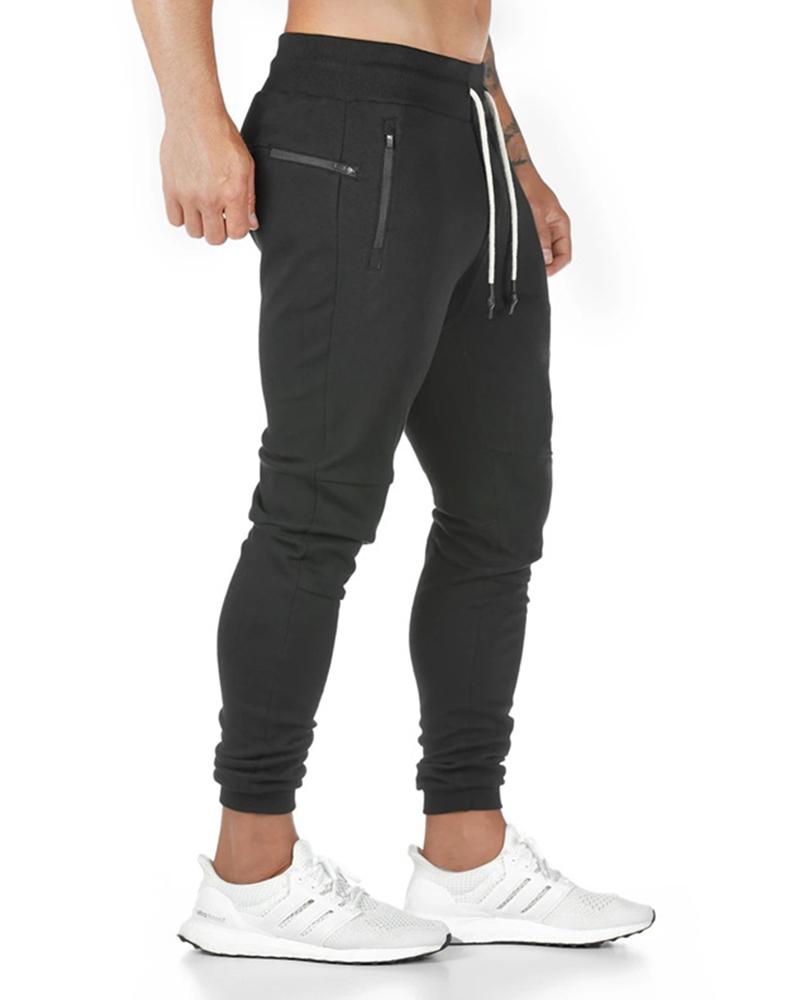 

Solid Skinny Drawstring Cargo Pants, Black