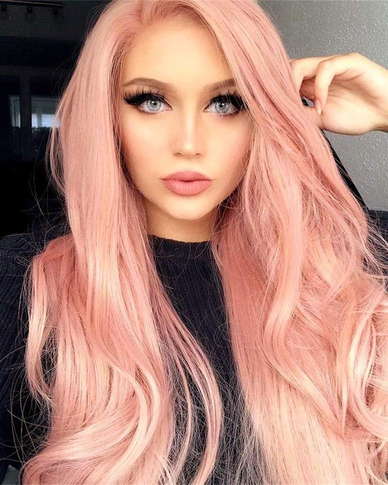 

26 inch Synthetic Wig Matte Body Wave Asymmetrical Wig Pink Long Pink+Red Bright Purple Synthetic Hair