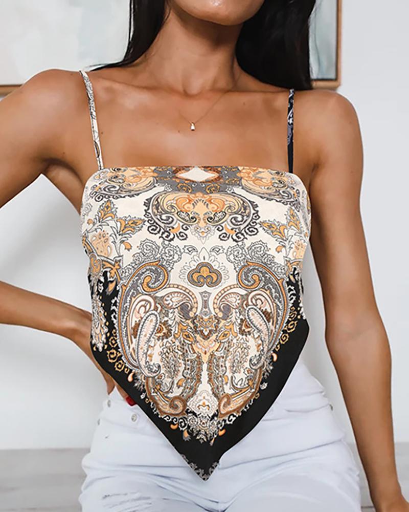 

Paisley Print Spaghetti Strap Handkerchief Women Top, Apricot