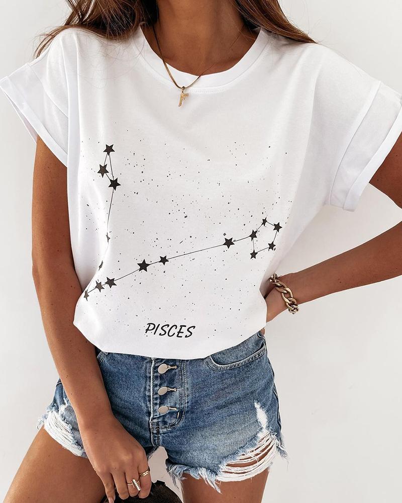 

Short Sleeve Constellation Print Casual T-Shirt, White