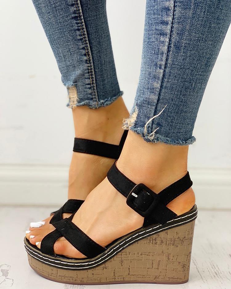 

Suede Crisscross Design Wedge Sandals, Black