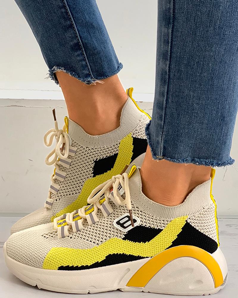 

Knit Colorblock Lace-up Casual Sneaker, Yellow