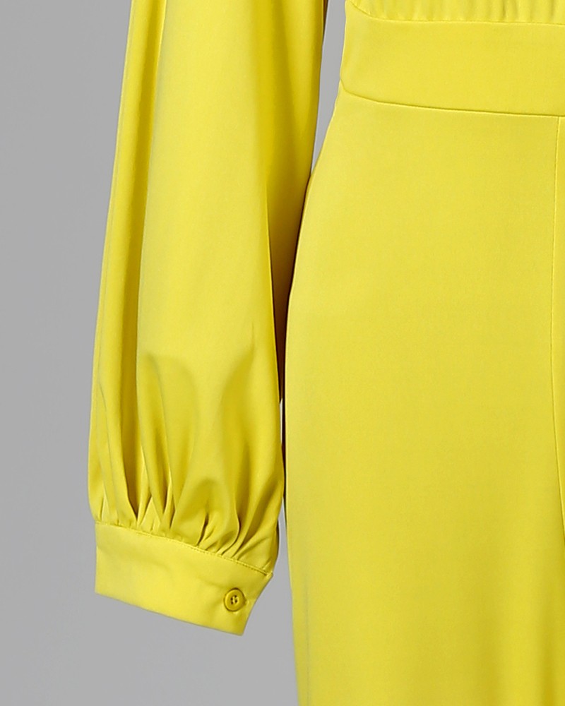 solid lantern sleeve mock neck jumpsuits